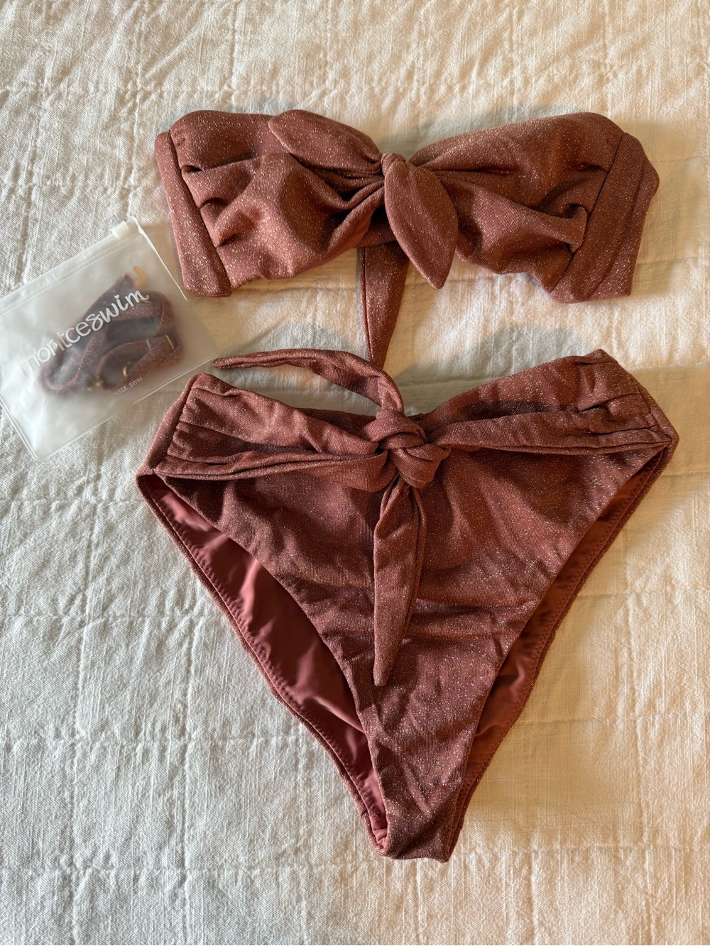 Montce Shimmery Rust Tie-Front Bandeau Bikini - Rust